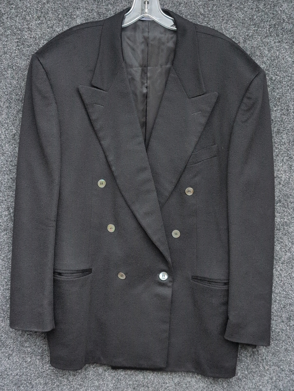 Canali Jacket IT 58 US 48 Black Loro Piana Cashmere Double Breasted Italy Peak
